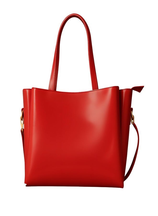 HaveGlam Large Faux Leather Tote Handbag for Women, Shoulder Bag with Gold Hardware, Available in 4 Colour (Red) - Image 1